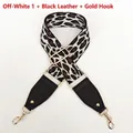Dettaglio tracolla leopardata in nylon con terminali in pelle nera e ganci dorati - Bianco Sporco Stile 1 (Finitura Nera + Ganci Dorati)