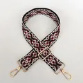 Close-up of ethnic geometric jacquard bag strap with gold metal spring hooks - Leopard Style 3 with Gold Hook