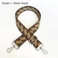 Detail of adjustable green plaid woven bag strap with silver metal swivel hooks - Green + Silver Hook
