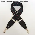 Adjustable leopard print nylon strap with black leather ends and gold metal hooks - Green Style 1 (Black Trim + Gold Hooks)