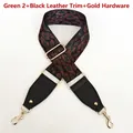 Detail of adjustable leopard print bag strap with green pattern and golden metal hooks - Green Style 2 (Black Trim + Gold Hooks)