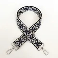 Detail of ethnic geometric woven bag strap in blue and white with silver metal clasps - No.4 + Silver Hook