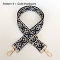 Detail of Style 4 wide jacquard shoulder strap with blue geometric patterns and gold hooks - No.4 + Gold Hook