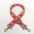 Detailed view of woven jacquard bag strap with geometric patterns and gunmetal lobster hooks - No.5 + Gunmetal Hook