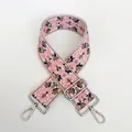 Detail of pink floral jacquard bag strap with silver metal swivel hooks and slide buckle - No. 3 (No. 3 + Silver Hook)