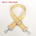 Close-up of ethnic geometric weave bag strap with silver lobster hooks and yellow pattern - No.6 + Silver Hook