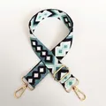 Detail of colorful geometric canvas bag strap with gold metal buckle and swivel hooks - Style No.2 (Gold Hook)
