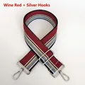 Adjustable 5cm wide striped nylon shoulder strap with wine red accents and silver hooks - Wine Red + Silver Hook