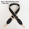 Correa de bolso ajustable de jacquard geométrico negro con extremos de cuero y clips dorados - Negro (Gancho Dorado)