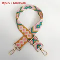 Detail of colorful geometric diamond pattern jacquard canvas bag strap with gold hooks - Style No.5 (Gold Hook)