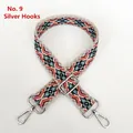 Detail view of ethnic geometric jacquard woven strap with silver swivel lobster hooks - No.9 + Silver Hook