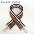 Adjustable dark khaki canvas bag strap with colorful stripes and silver metal hooks - Dark Khaki + Silver Hook