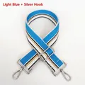 Detail of adjustable 5cm wide light blue striped woven strap with silver metal hooks - Light Blue + Silver Hook