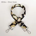 Detail of adjustable leopard print bag strap with silver metal lobster clasps and gold threads - Black White Gold Leopard + Silver Hook