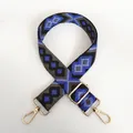 Adjustable wide canvas bag strap with blue ethnic geometric pattern and gold hooks - Style No.7 (Gold Hook)