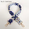 Detail of No.8 blue geometric jacquard canvas bag strap with golden metal rotating hooks - Style No.8 (Gold Hook)