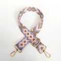 Detail view of thickened geometric diamond jacquard strap with gold-plated metal hardware - Style No.10 (Gold Hook)