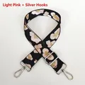 Close-up of pink and gold geometric patterned bag strap with silver swivel hook - Light Pink Leopard + Silver Hook