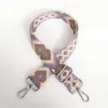 Detail of diamond pattern woven canvas shoulder strap with silver metal swivel hooks - Pattern Style 10 (Silver Hook)