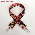 Detail view of red leopard pattern woven strap with silver swivel hooks and adjuster - Red Black Gold Leopard + Silver Hook