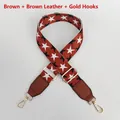 Detail of adjustable star pattern strap with brown leather and gold metal hooks - Brown Stripe with Brown Leather and Gold Hook