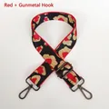 Close-up of adjustable leopard print bag strap with metallic red, black and gold weaving - Red Black Gold Leopard + Gunmetal Hook