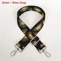 Detail of adjustable green and gold leopard strap with silver metal swivel hooks - Green Black Gold Leopard + Silver Hook