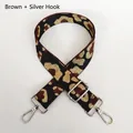 Close-up of leopard print shoulder strap with silver hooks and adjustable buckle - Coffee Black Gold Leopard + Silver Hook