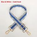 Detail showing blue and white striped fabric bag strap with golden metal swivel hooks - Blue White + Gold Hook