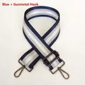 Close-up of blue and silver striped replacement bag strap with gunmetal swivel hooks - Blue + Gunmetal Hook