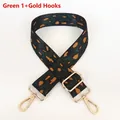 Detail showing the thick woven texture of green leopard print wide strap and gold hooks - Green Leopard Style 1 + Gold Hook