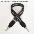 Tracolla nera regolabile con ricamo a freccia bianca e moschettoni in argento - Black Leather Trim / Nero (Gancio Argentato)