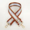 Adjustable brown striped bag strap with gold metal hooks and durable nylon weaving - Brown + Gold Hook