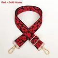 Adjustable leopard print wide shoulder strap with red jacquard pattern and gold hooks - Red + Gold Hook