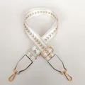 Tracolla larga regolabile bianca con motivo a V dorato e ganci metallici dorati lucidi - Bianco con finiture in pelle / Bianco (Gancio Dorato)
