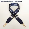 Detail of blue high-density strap with white arrow patterns and gold swivel hooks - Blue (Gold Hook)