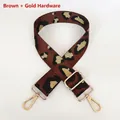 Close-up of leopard print shoulder strap with golden metal lobster clasps and buckle - Coffee + Gold Hook