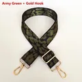 Close-up of adjustable army green leopard woven shoulder strap with gold metal hooks - Army Green + Gold Hook