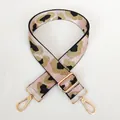 Detail of adjustable leopard print bag strap with pink fabric and gold metal hardware - Light Pink + Gold Hook