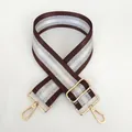 Adjustable coffee and silver striped bag strap with polished gold metal lobster clasps - Coffee + Gold Hook