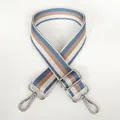 Detail of adjustable blue striped canvas shoulder strap with silver metal swivel hooks - Light Blue + Silver Hook