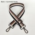 Adjustable thickened fabric strap with black brown stripes and gunmetal swivel hooks - Black + Gunmetal Hook