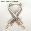 Detail of adjustable matcha green striped woven bag strap with golden metal swivel hooks - Matcha Green + Gold Hardware