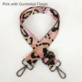 Macro detail of pink leopard print wide strap with gunmetal swivel hook and buckle - Pink + Gunmetal Hook