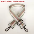 Detail of matcha green striped bag strap with gunmetal swivel hooks and adjustable buckle - Matcha Green + Gunmetal Hook