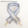 Detail of light blue strap with silver stripes and golden metal swivel hooks - Light Blue + Gold Hook