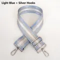Close-up of light blue adjustable bag strap with silver glitter stripes and metal hooks - Light Blue + Silver Hook