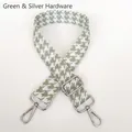 Detail of matcha green houndstooth jacquard bag strap with silver metal swivel hooks - Matcha Green + Silver Hook