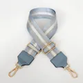 Detail of light lake blue and silver woven nylon bag strap with gold metal hardware - Light Lake Blue With Leather Trim and Gold Hook