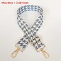 Haze blue and white houndstooth jacquard bag strap with gold metal hooks and buckle - Haze Blue + Gold Hook